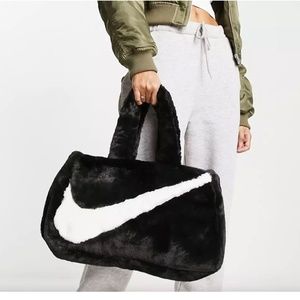 Nike Sportswear Faux Fur Tote (10L) BLACK /WHITE LOGO BRAND NEW